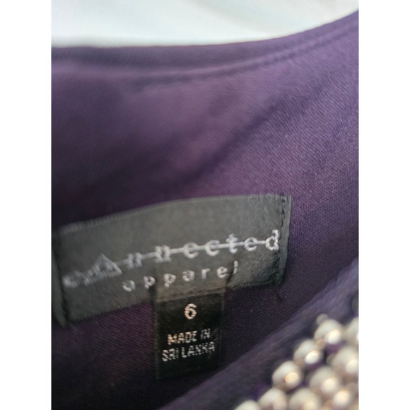 Connected Apparel Women Purple Beaded Neckline Tiered Sheath Dress Size 6 - Picture 3 of 11